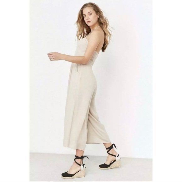 UO Silence + Noise Button-Front Gauzy Tan Jumpsuit - Picture 3 of 10